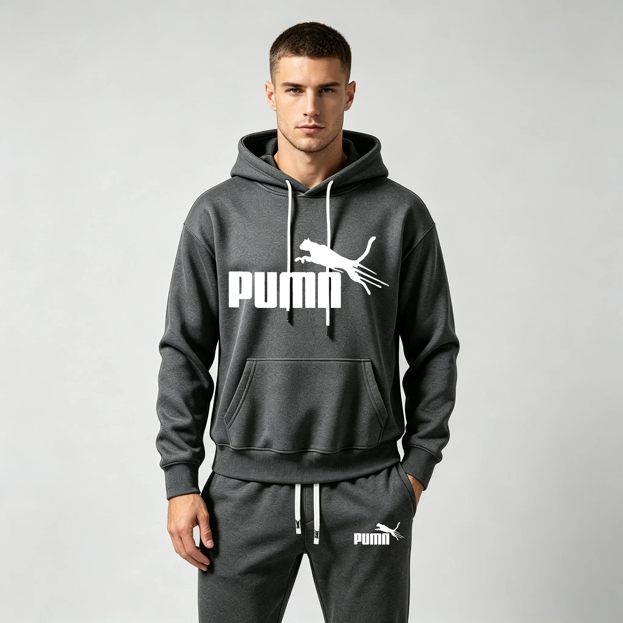 Men's Pieces Tracksuit Letter Print Hoodie+Jogger Pants Set Casual Streetwear Hooded Sweatshirt Suit Autumn Winter Sports Men gallery 2