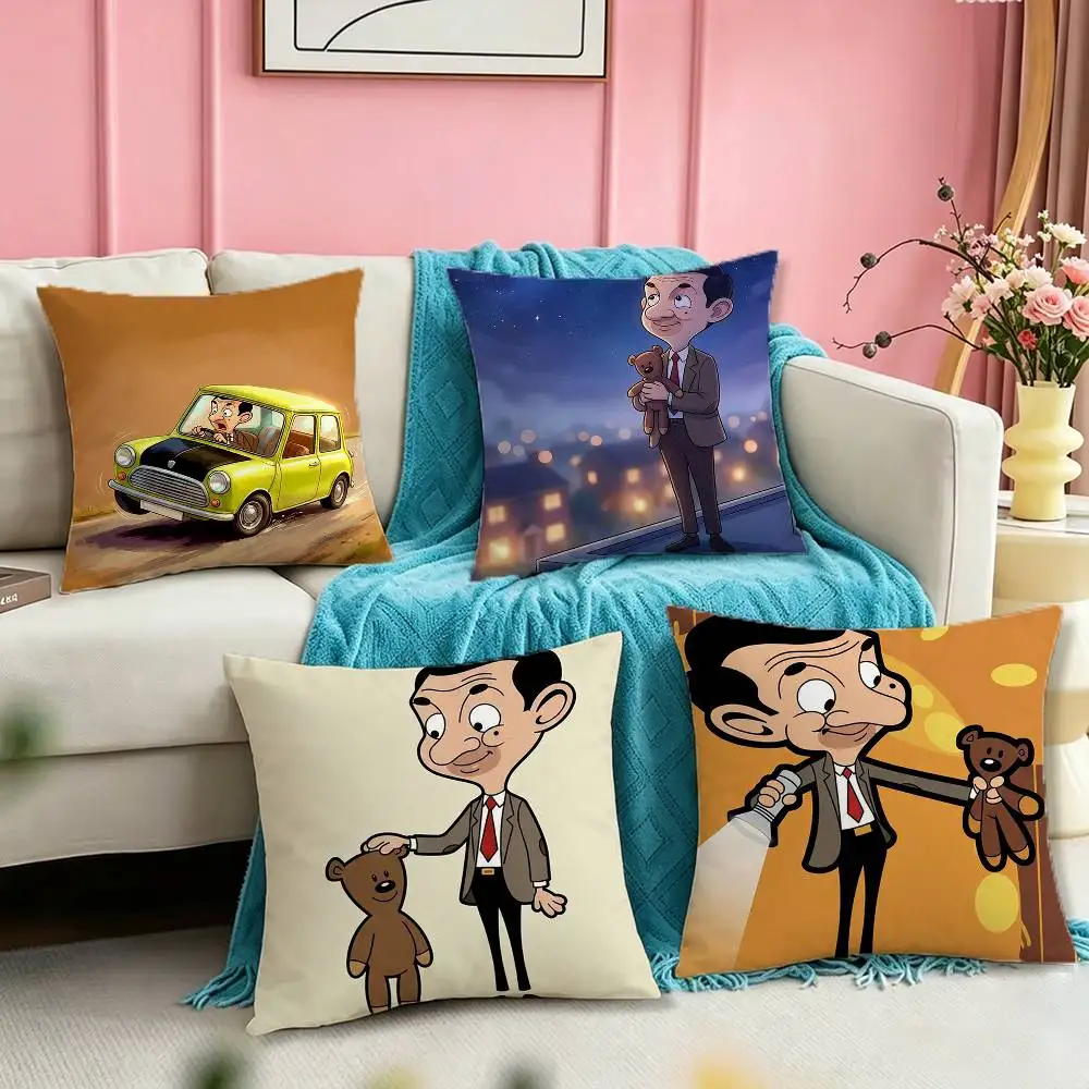 M-Mr Bean FUNNY Comedy CUTE  Square Double-Sided printed Pillow Case Bedroom Bedside Pillow Sofa Cushion Cover