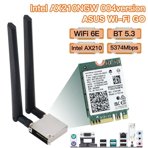 Imagen 1 del producto Intel AX210 ASUS WiFi Go adaptador de red WiFi 6E inalámbrico Bluetooth 5,3 5374Mbps tarjeta WiFi para Asus B550 X570 antena de alta ganancia