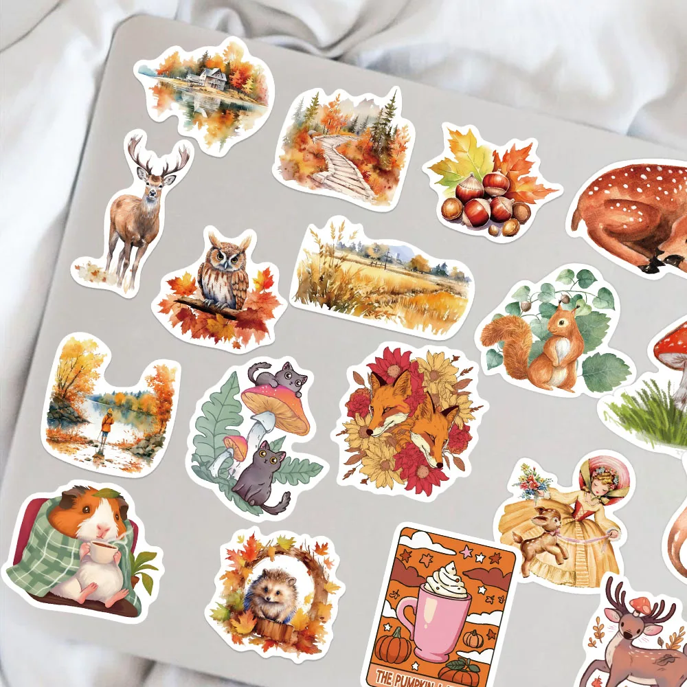 200Pcs Cute Watercolor Autumn Season Element Decoration Clipping Color PVC Stickers Aesthetic Stationery Kid Toy Learning Suppli