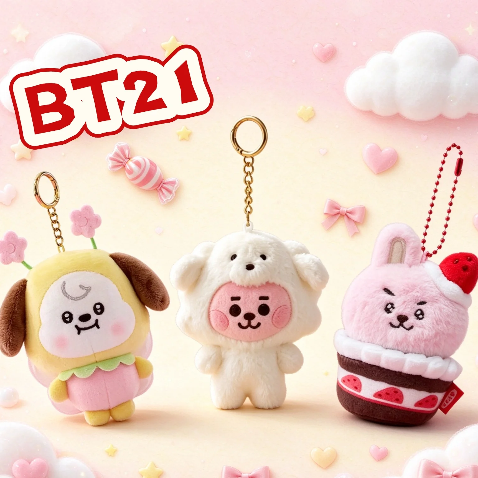 BT21 Plush Doll Keychain Cute Kawaii CHIMMY COOKY KOYA TATA High-Value Creative Anime Character Peripheral Birthday Gift Fans ﻿