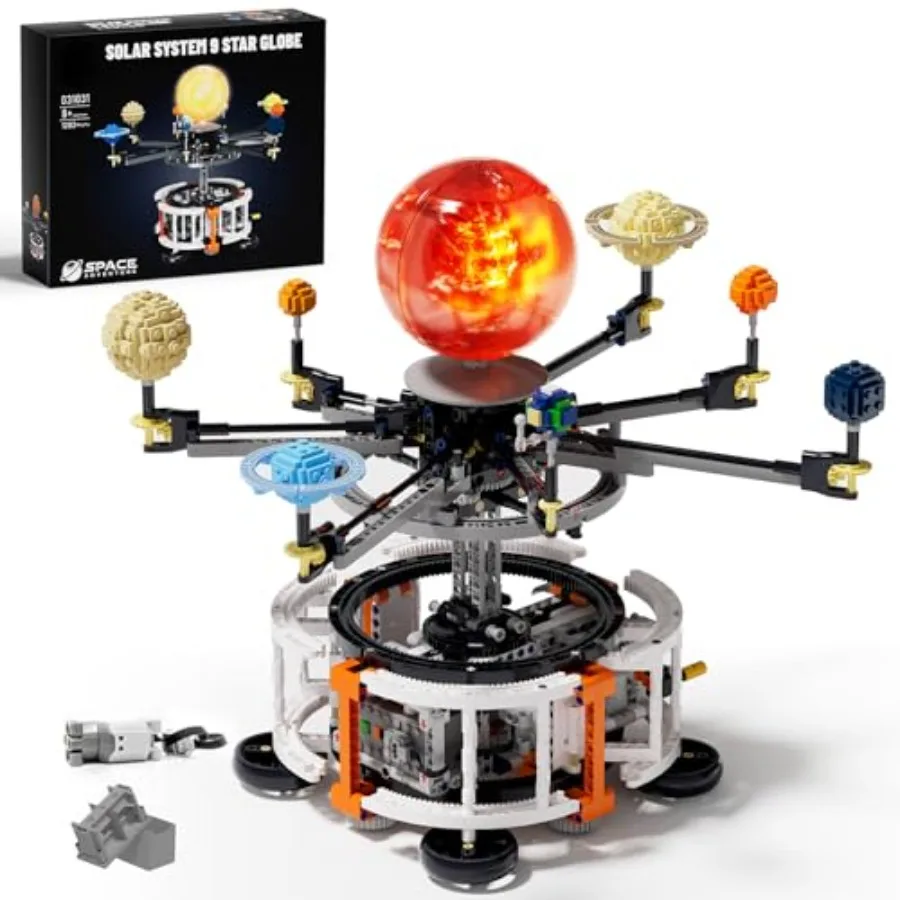 

STEM educational space building kit for ages 8+, dual-mode spinning solar system with rotating planets and light-up sun, ABS pl