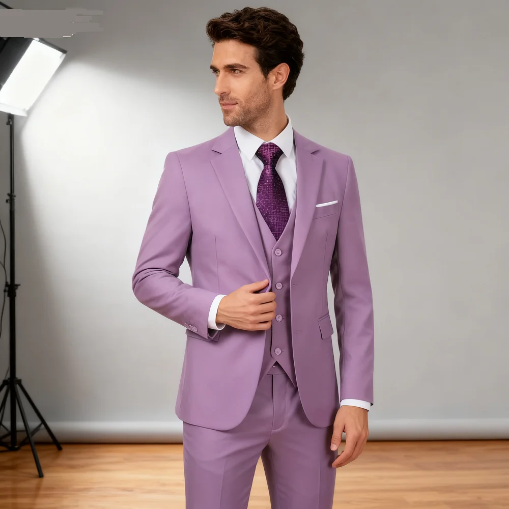 

Элегантный однотонный облегающий мужской пиджак на одной пуговице из трех предметов, жилет, брюки, ансамбль для официальных мероприятий