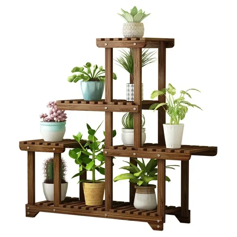 Supporto per piante in legno di pino multistrato Espositore per fioriera succulenta Scaffale per fiori per interni ed esterni Scaffale per balcone a 6 livelli