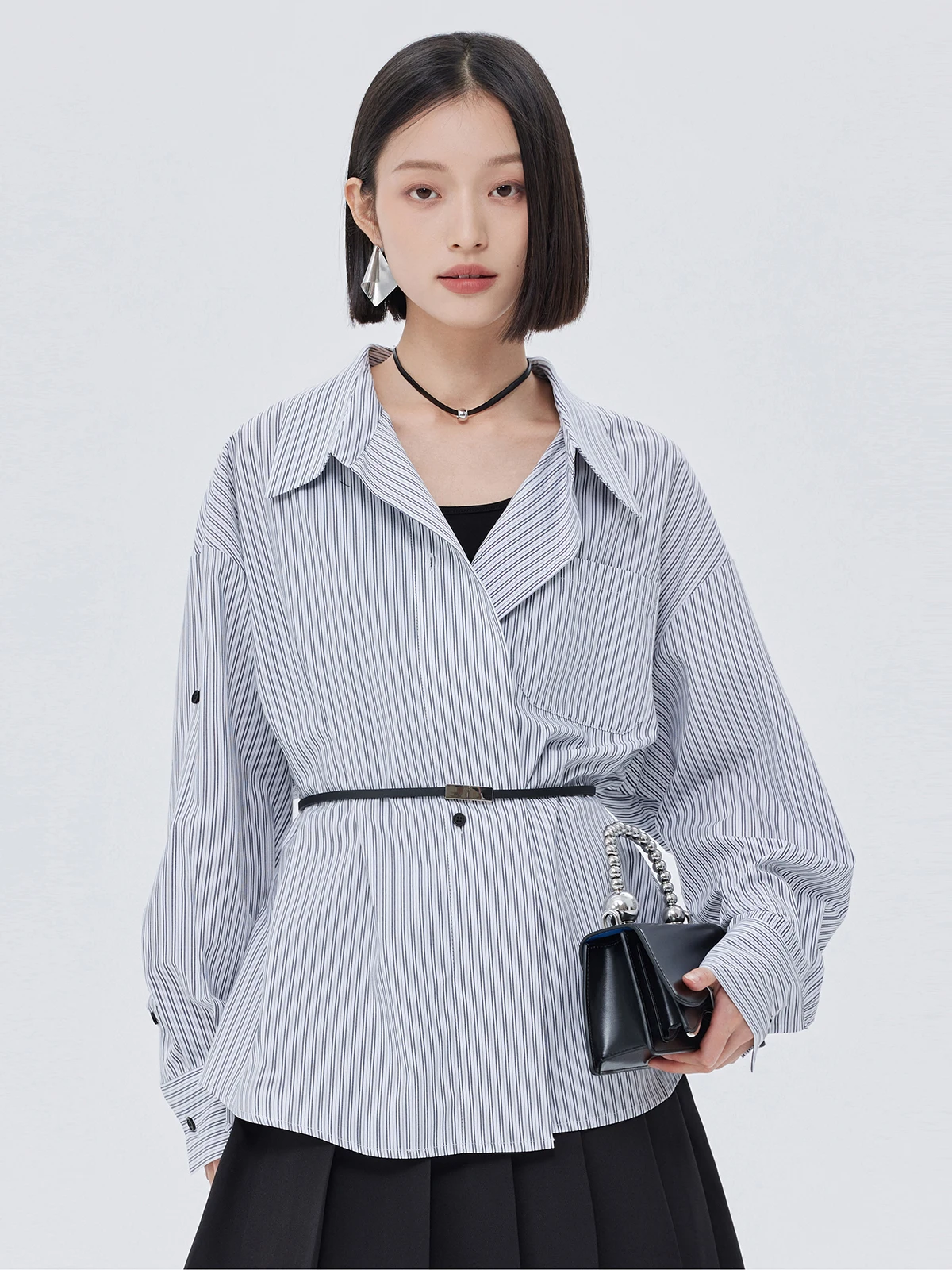 

Модная женская рубашка в полоску с длинным рукавом, весенняя повседневная модель для работы, из смесового полиэстера и хлопка