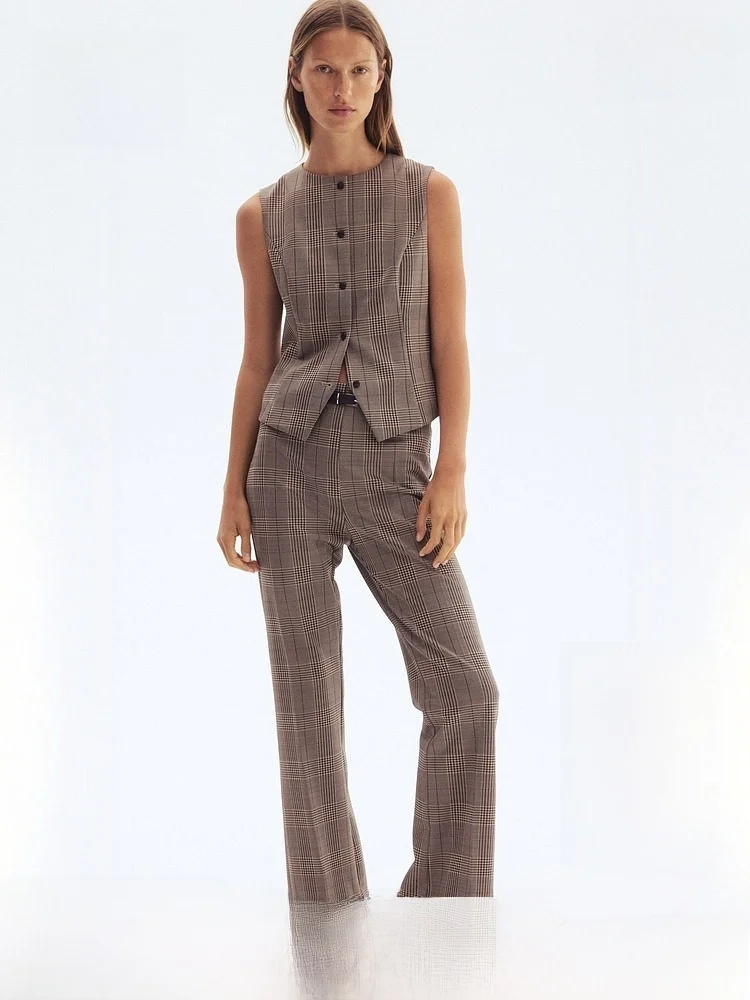 

H&M Women's Jaet 2025 Autumn New Faion round Ne Ele Slim Simple Suit Vest Polyester Fiber 95% Polyurethane Elastic ...