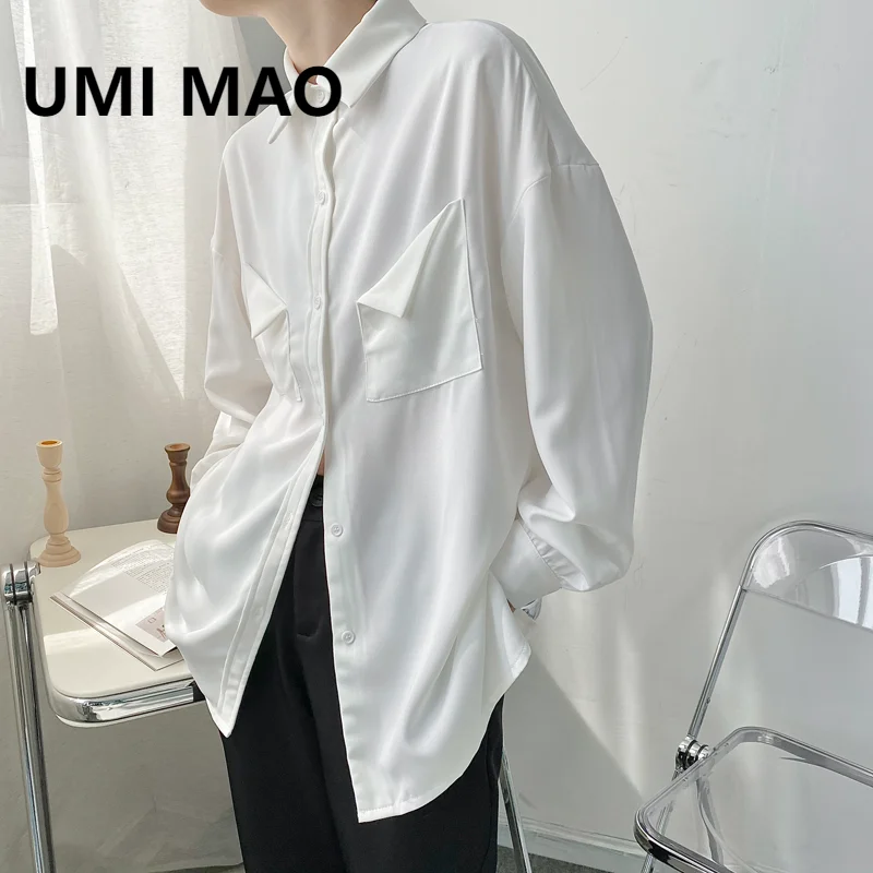 UMI MAO 야마모토 다크 남녀공용, 니치 레트로 루즈 포켓 장식, 긴팔 디자이너 셔츠, 디자이너 스타일, 신제품