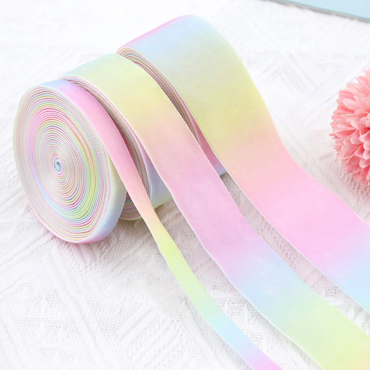10 Yards Rainbow Craft Ribbon colore sfumato pastello arcobaleno nastro di velluto per confezioni regalo decorazione per feste fettuccia per capelli