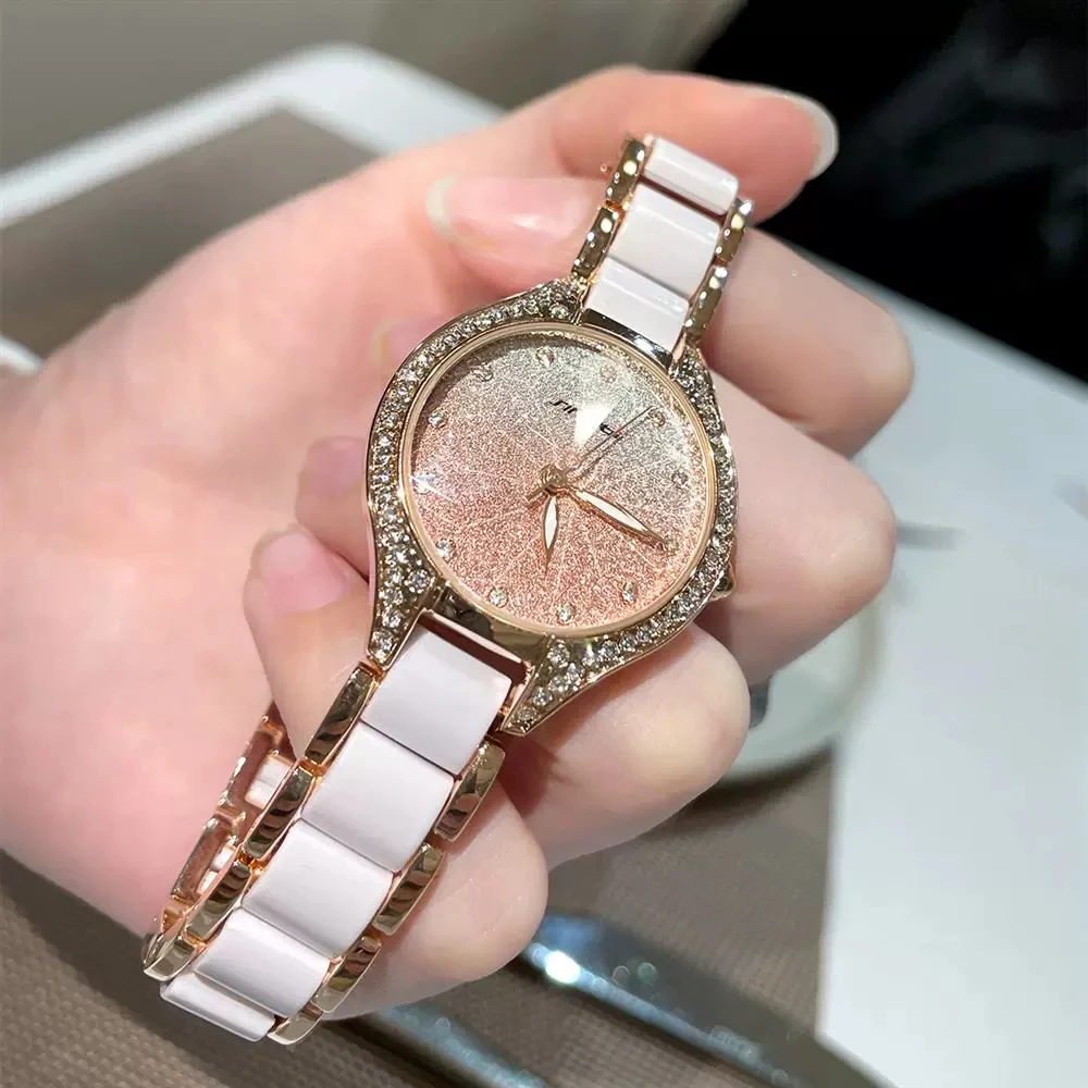 

Fashion Gradient Design Pink Women's Watch Light Luxury Niche Diamond Watch Exquisite Elegant Quartz Watch for Girls