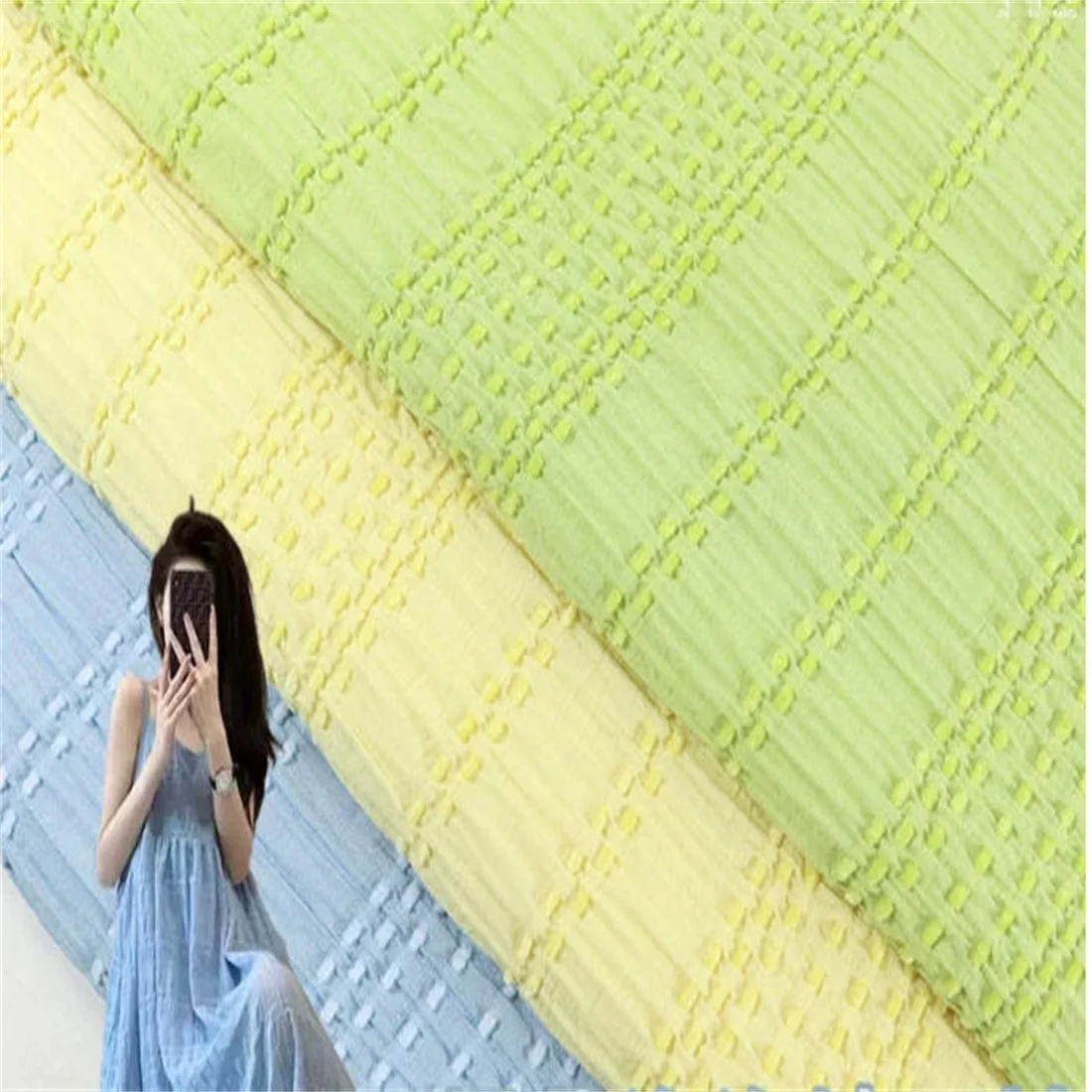 Jacquard bubble pleated texture fabric, striped non transparent dress fabric, women's children's clothing top shirt fabric.