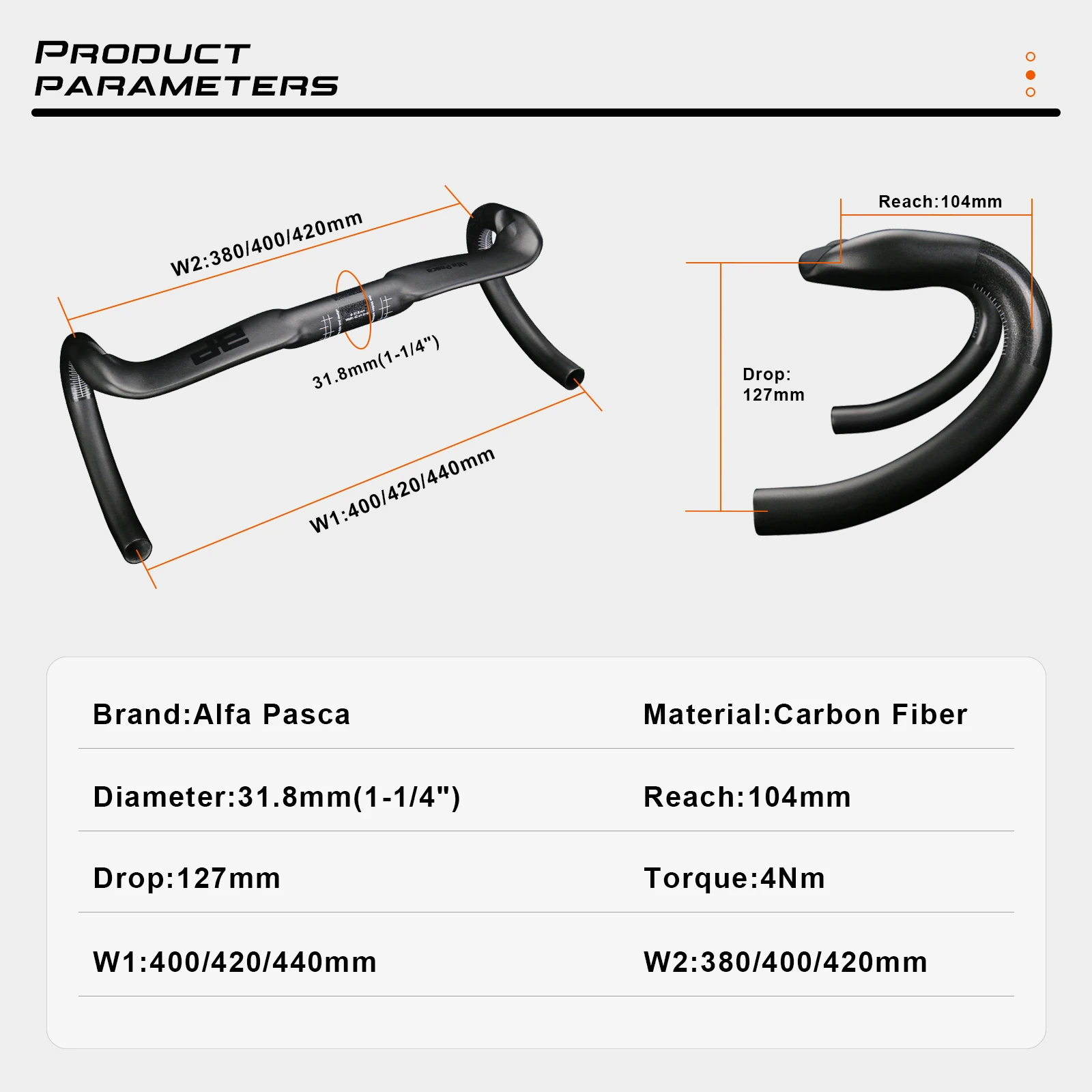 Alfa Pasca Carbon Aero Handlebars For Road Bike 31.8mm Drop Bar 400/420/440mm Internal Wiring UD Matte/Glossy Bent Bar