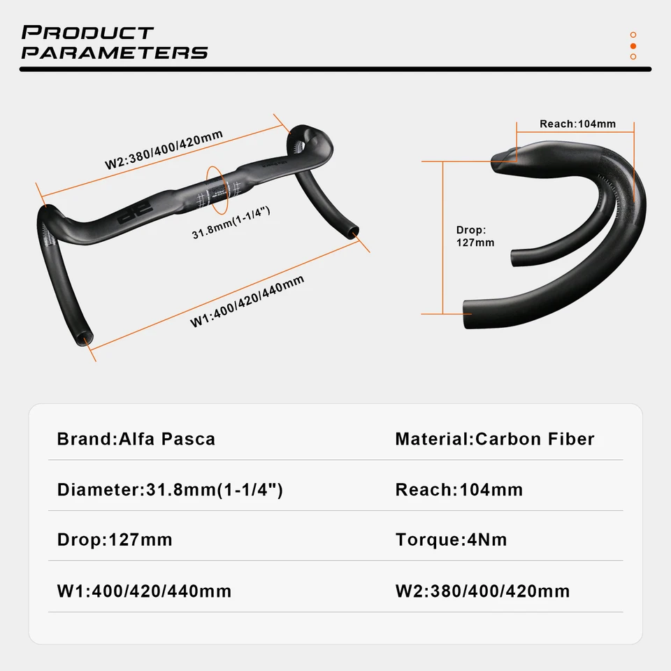 Alfa Pasca carbon aero road bike handlebar 31.8mm drop bar 400/420