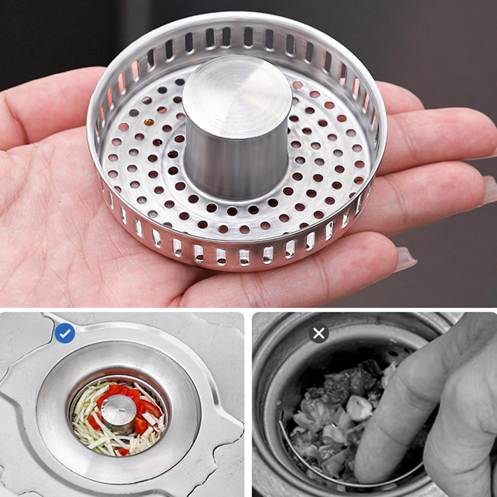 3 في 1 مصفاة حوض منبثقة من الفولاذ المقاوم للصدأ فلتر استنزاف عالمي لحوض المطبخ سلة غسيل الأطباق مانعة للتسرب #5