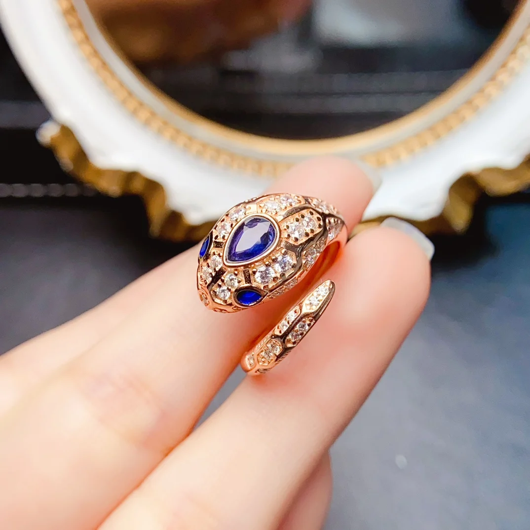 FS 4*6mm Natural Sapphire/Ruby Snake Ring S925 Sterling Silver Fine Fashion Charm Weddings Jewelry for Women MeiBaPJ Certificate