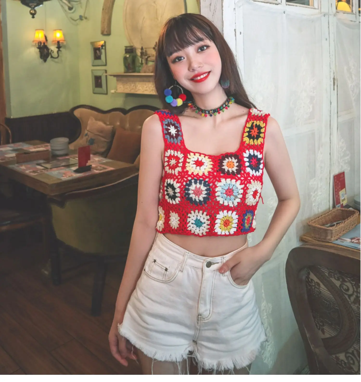 Fashion Women's Vest Summer Camis Sleeveless Tops Multiple Color Hand Crochet Embroidery Openwork Knit Tank Tops Y2k Streetwear