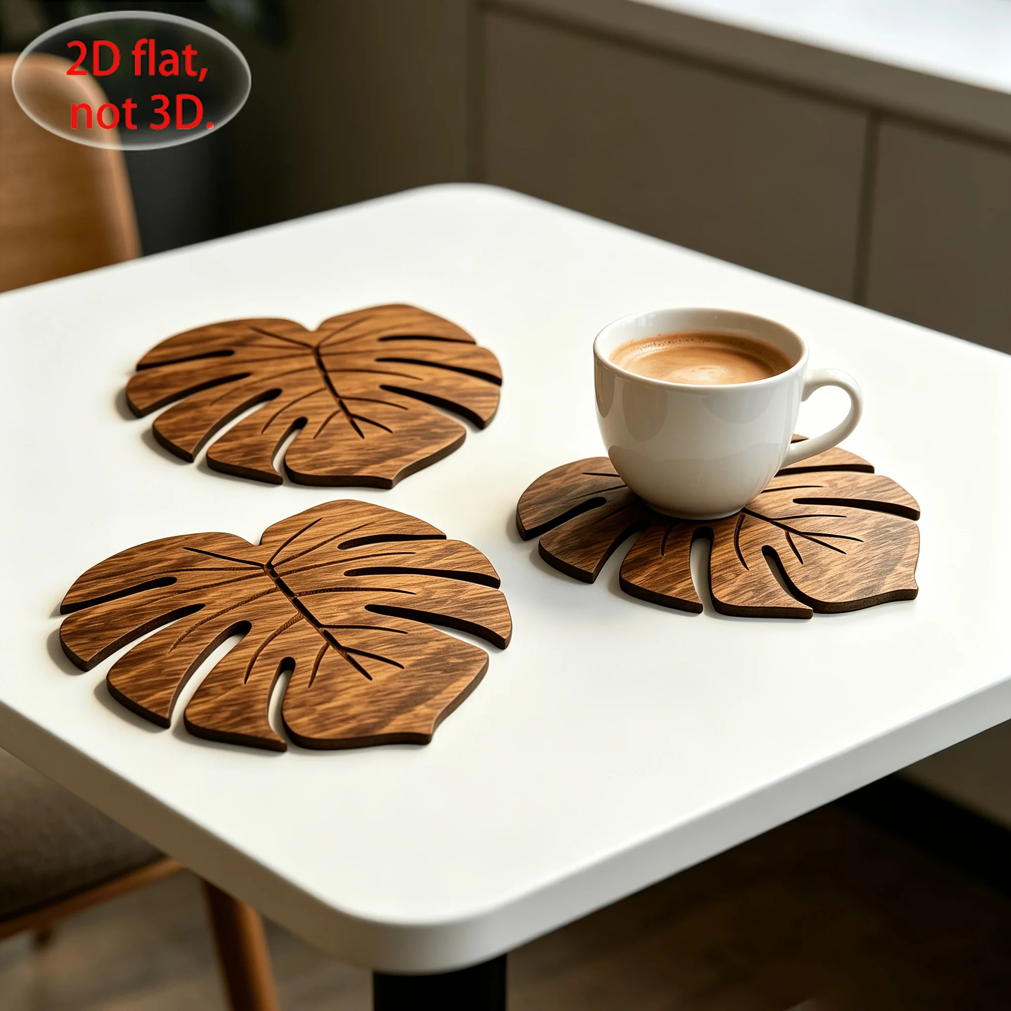 2D Flach Bedruckte 6-teilige Monstera Naturholz-Untersetzer Rutschfest Hitzebeständig Tischmatten Perfektes Weihnachts- und Erntedankgeschenk – Detail 5