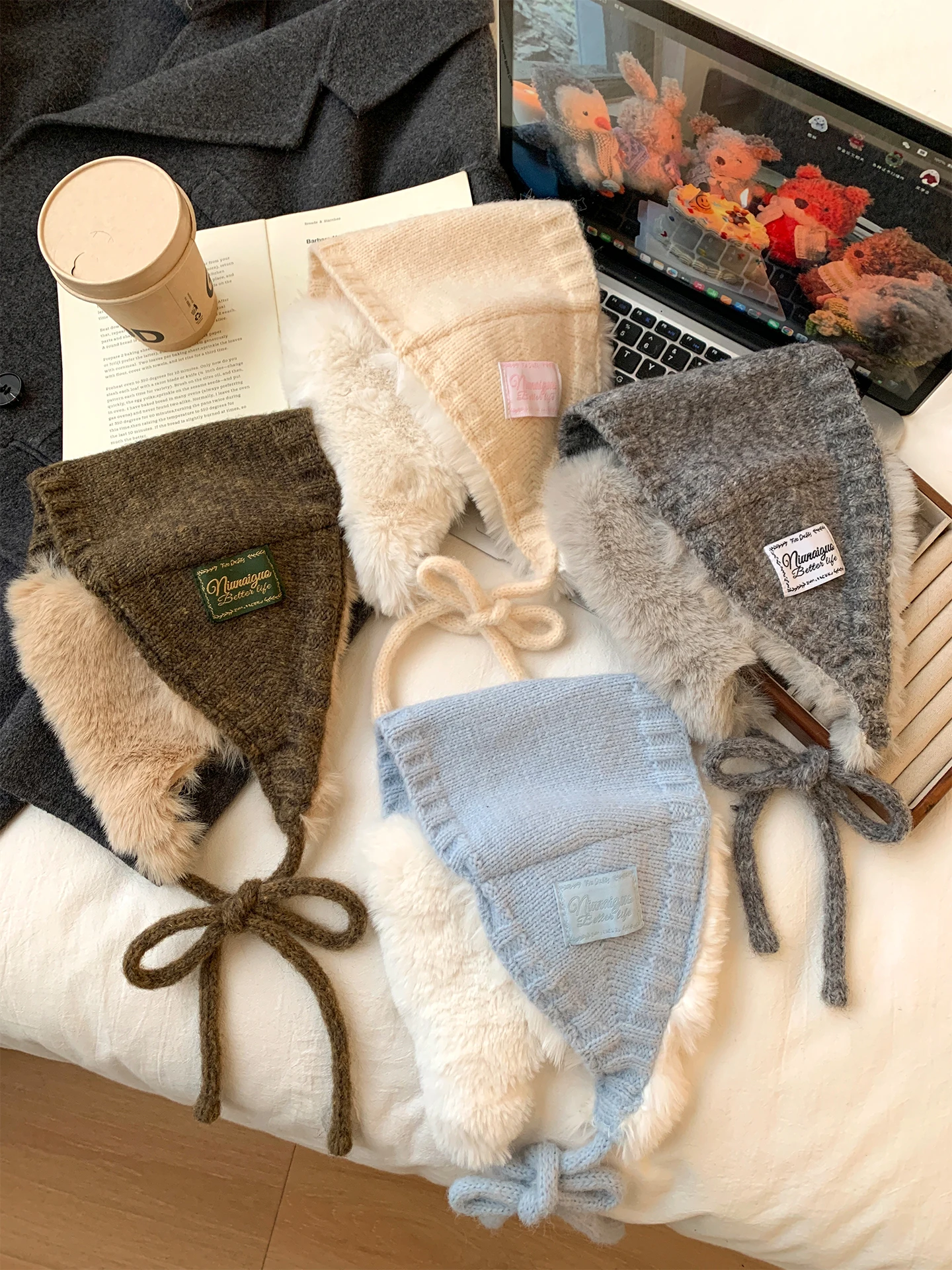 Korean Style Soft Plush Ear Muffs Women's Winter New Warm Tied Ear Warmers Protective Ear Covers Ear Cuddlers Fashion Accesso...
