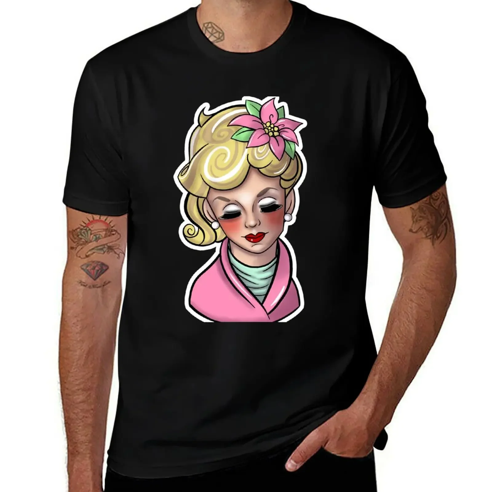 Pink Lady Head Vase T-Shirt graphic shirts korean fashion summer clothes shirts graphic tee plain black t shirts men