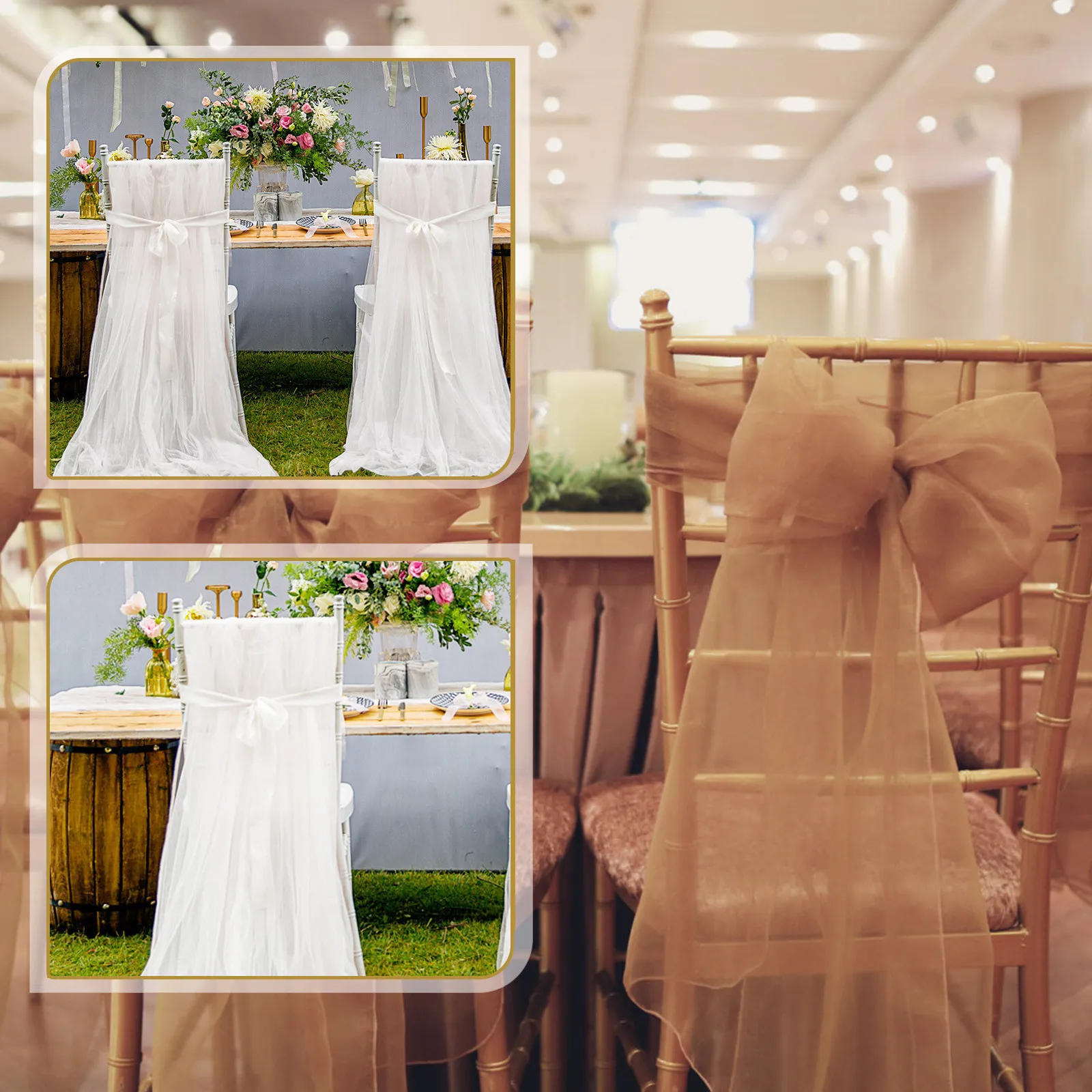 2Pcs Chair Covers Tulle Long Bow Tie Mesh Tutu Skirt Slipcovers Wedding Shower Party Decoration Tulle Chair Cover