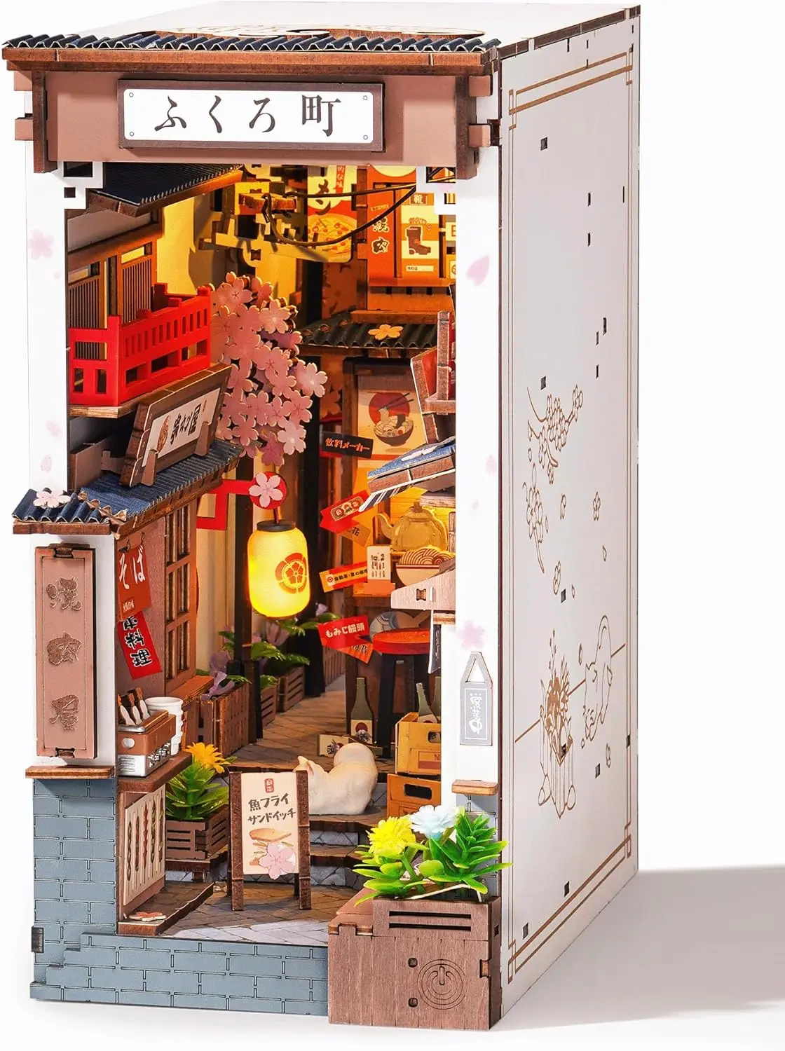 Book Nook Kit Sakura Wine Alley, 3D Wooden Puzzle Booknook for Bookshelf Decor, Japanese-Inspired Sakura Theme Creative DIY Mini
