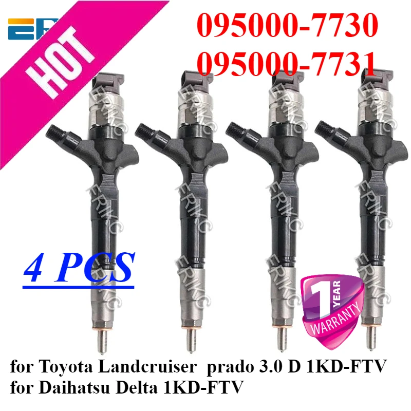 

4PC 095000-7730 0950007731 Diesel Fuel Injector 2367039135 Nozzle For Toyota Landcruiser Daihatsu Delta 1KD-FTV 23670-39135