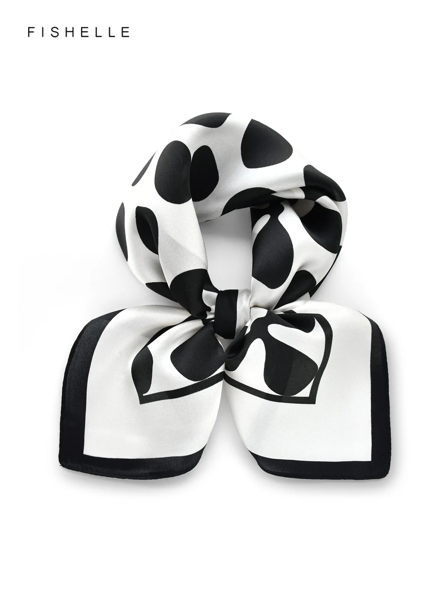 

Black and white 100% real silk scarf small scarves women shawl wrap tie smooth luxury gift headband neckerchief 50cm