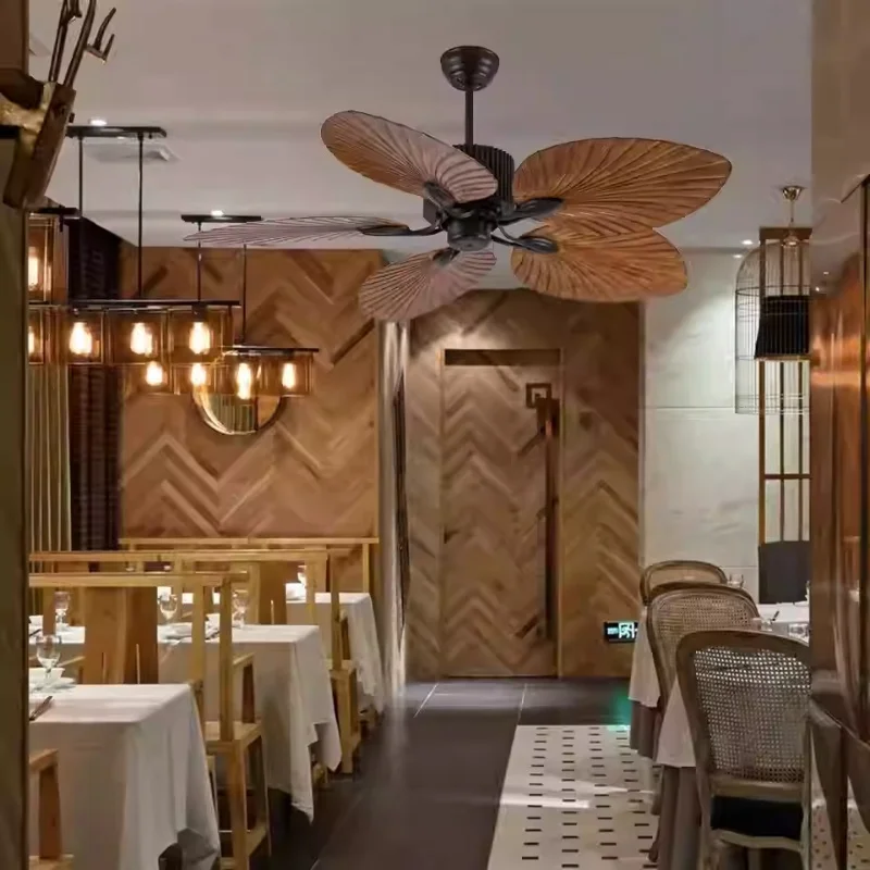 52-Zoll-Deckenventilator aus südostasiatischem Sonnenblumenblatt, Café, Nanyang Palm Fan Light Restaurant mit Fernbedienung
