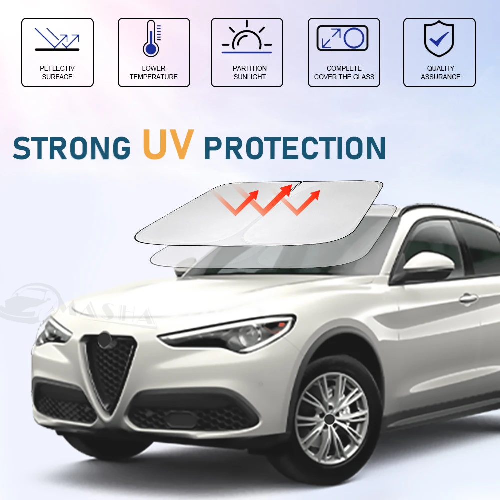 Parabrezza parasole per Alfa Romeo Stelvio 2017-2021 2022 2023 2024 parasole per finestra protezione per visiera parasole blocchi pieghevoli raggi UV