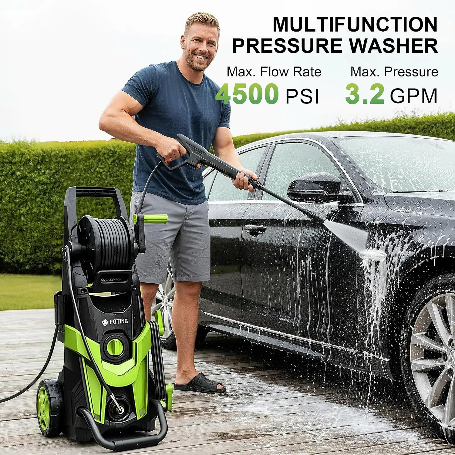 4700PSI Pressure  Washer 4 Quick Connect Nozzles Inlet Hose Filter and Foam Cannon for Outdoor Cleaning