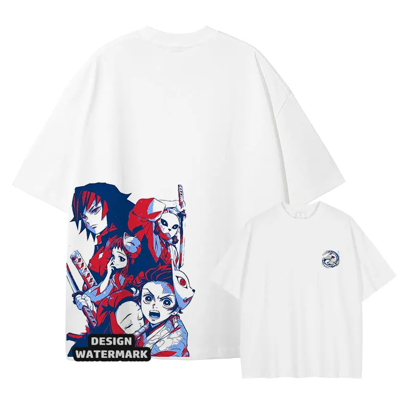 

Anime Tanjirou T Shirt Oversized Vintage Washed K-Kimetsu No Yaiba T-shirts Inosuke Zenitsu Kyoujurou Tops Tees 100% Cotton