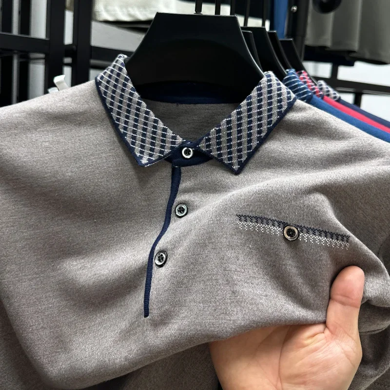 

New Men's Business Casual Pocket Lapel Polo Short Sleeve Fashion Solid Color Designer T-shirt Summer Comfort Top