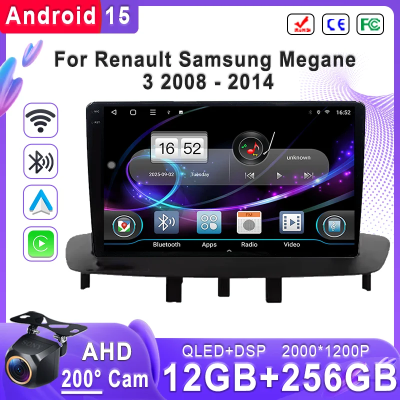 Pantalla Android 15 2K Incell para Renault Samsung Megane 3 2008 - 2014 unidad principal estéreo Multimedia pantalla de cámara de salpicadero de navegación GPS