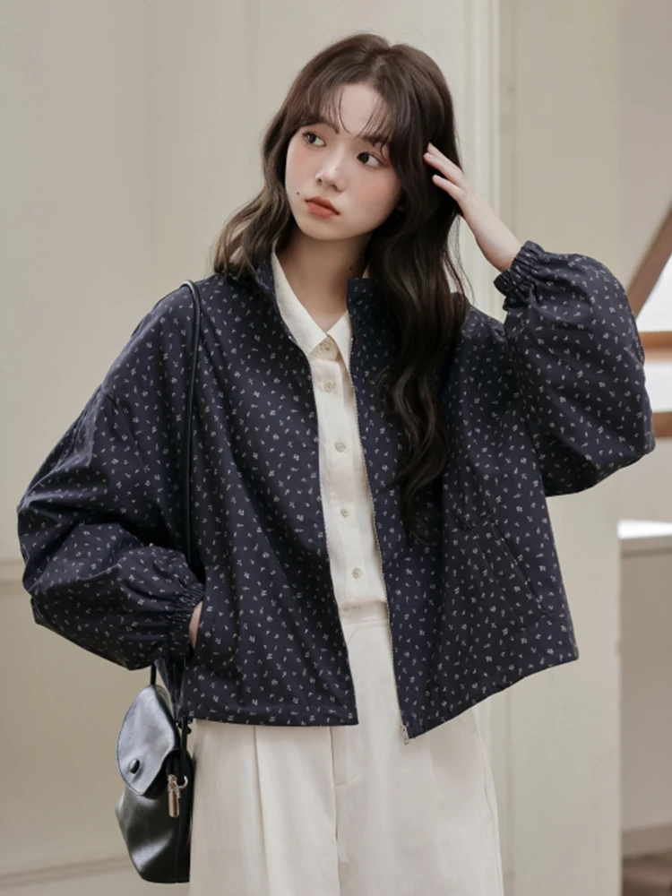 Or Jaet – manteau à imprimé Floral rétro pour femme, nouveau petit Design, col montant, fermeture éclair, coupe ample, automne 2025