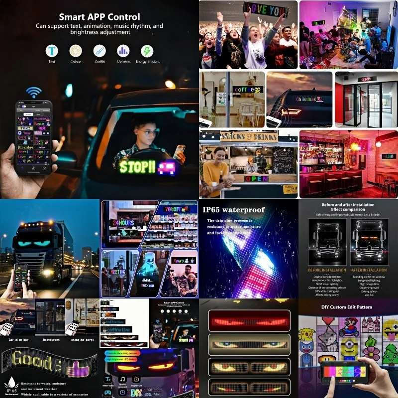 

Led Flexible Display Board Bluetooth App Control Truck/Car Big Size Programmable Led USB Sign Matrix Pixel Panel Lamp