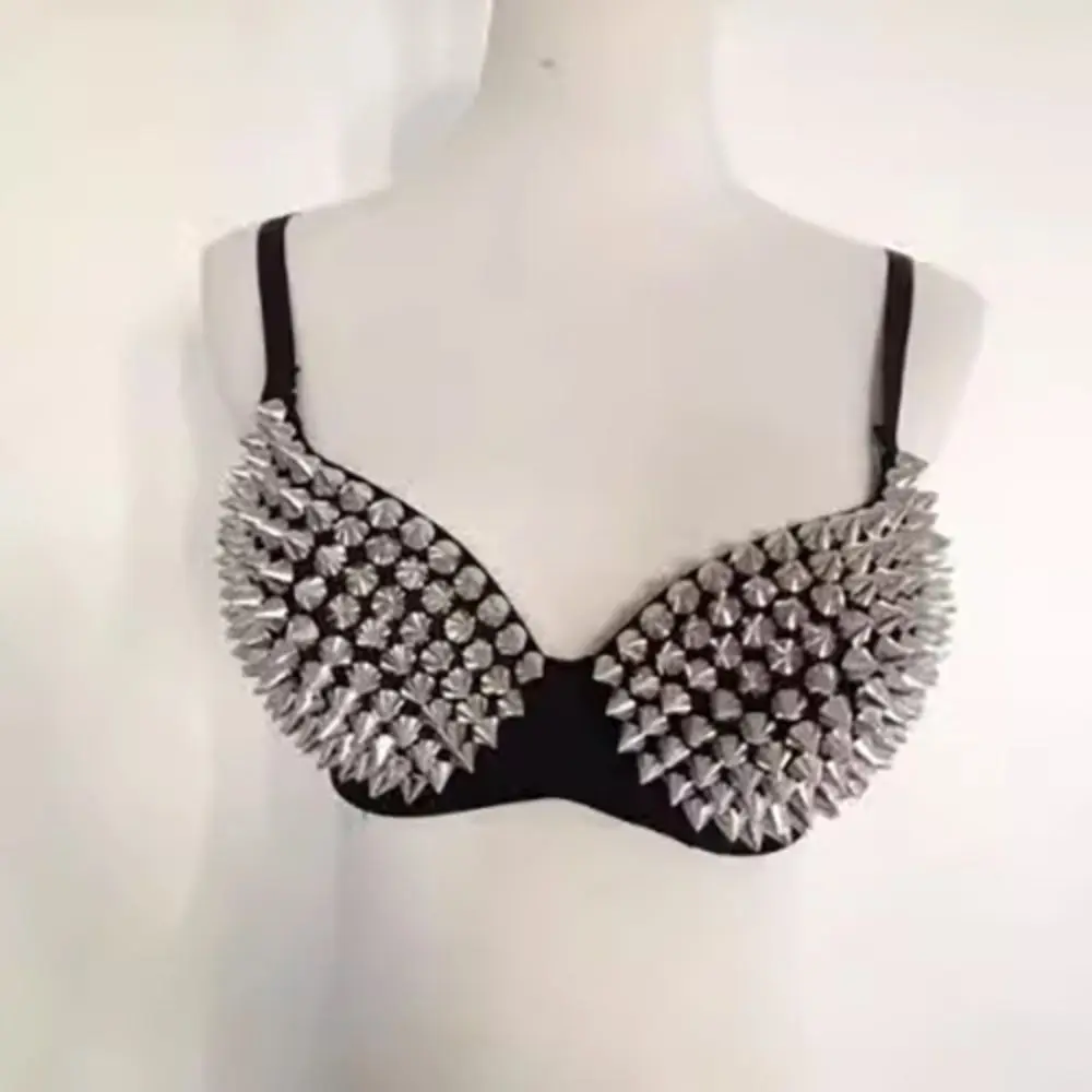 Non Slip Deep-V Y2k Rivet Bra Punk Anti-sagging Push Up Bra Shockproof Lingerie Underwear for Women Summer
