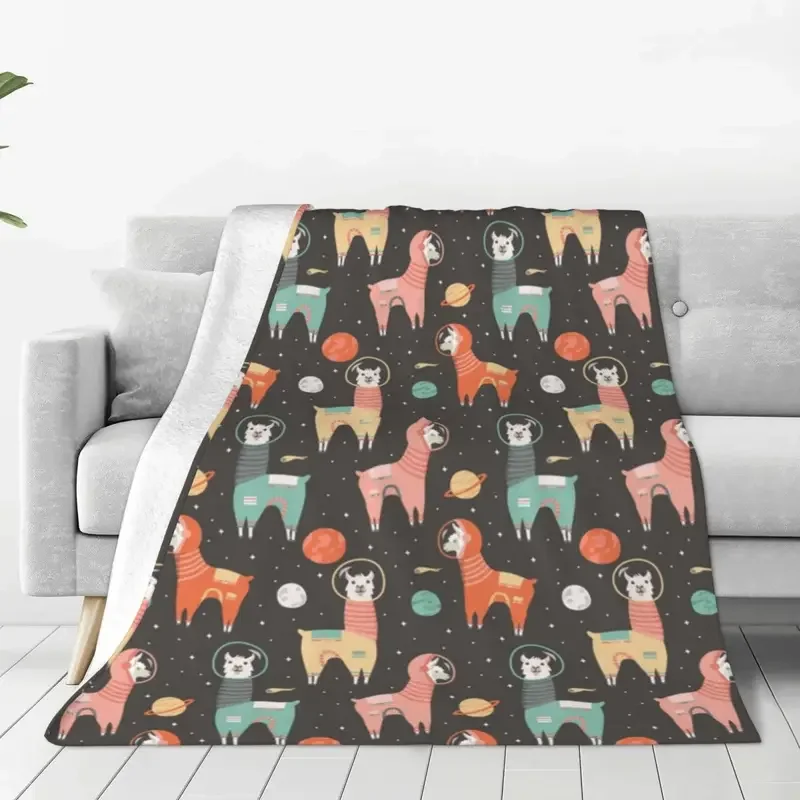 Astronaut Llamas In Space Blankets Flannel Cute Cartoon Animal Lightweight Throw Blankets for Home Couch Bedroom Quilt