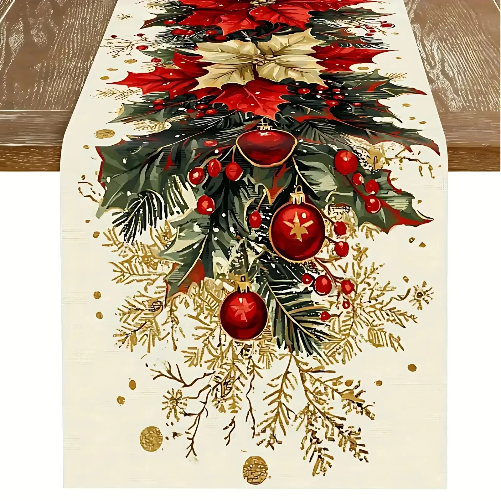 VIKAMA Christmas-Themed Tablecloth in Deep Green Featuring Sparkling Golden Pattern Table Runner Table Flag New Year Tablecloth