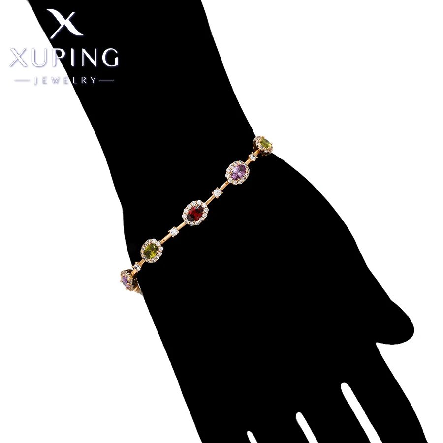 Xuping Jewelry Elegant New Multicolor Stone Charm Women\'s Hand Bracelets Gold Color Birthday Gifts X000695750