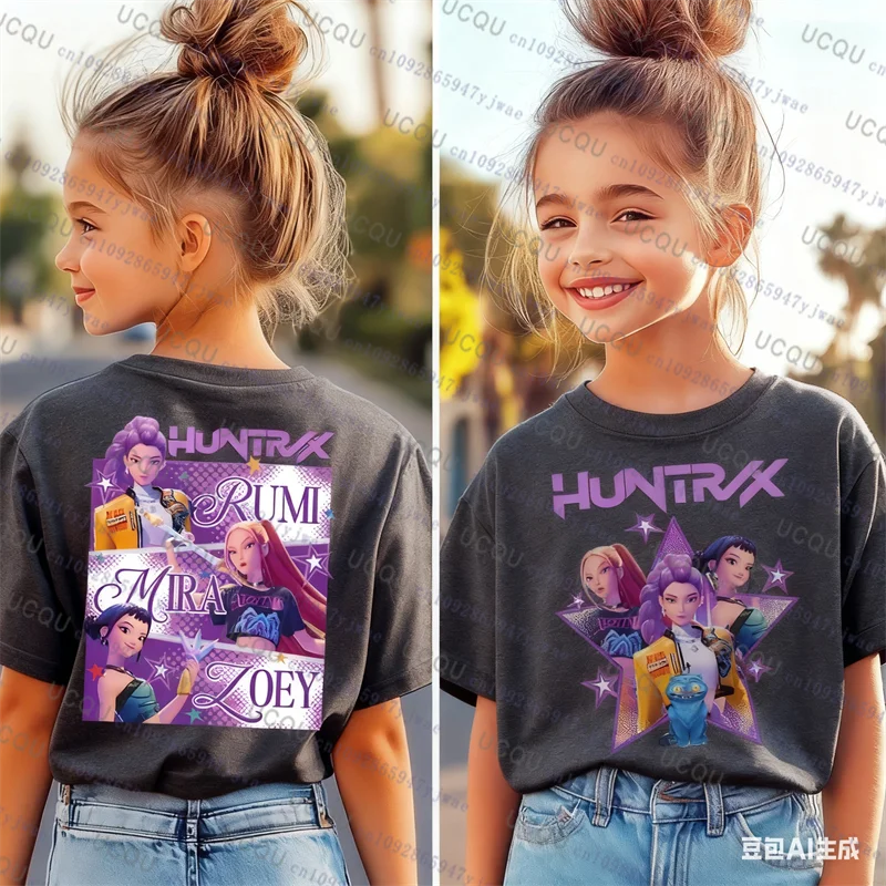 Kpop caçadores de demônios pai criança halloween kpop caçadores de demônios camiseta harajuku moda casual algodão criança camiseta cosplay roupas