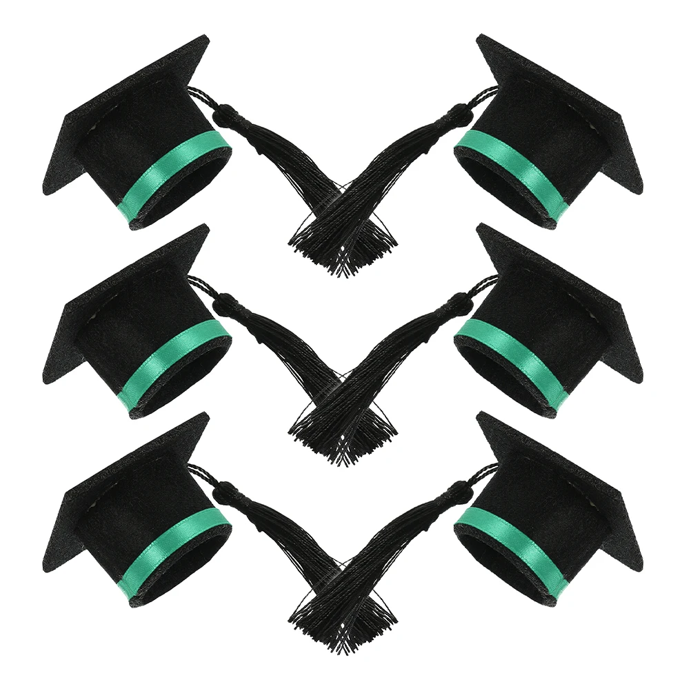 

6 Pcs Doctor Hat Decoration Mini Graduation Caps Bottle Cover Green Ribbon Tassel Party Beverage Tops Stopper