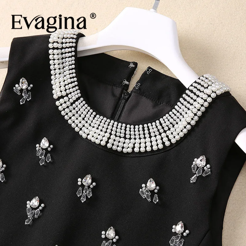 Evagina Spring/Summer New Fashionable Women's Wear Design Sense Nail Bead Round Neck Sleeveless Fragrant Style Tank Top Dress
