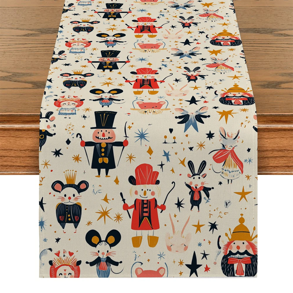 Christmas Nutcracker Soldier Star Gift Table Runners Dresser Table Decor Reusable Kitchen Dining Table Runner Party Decor