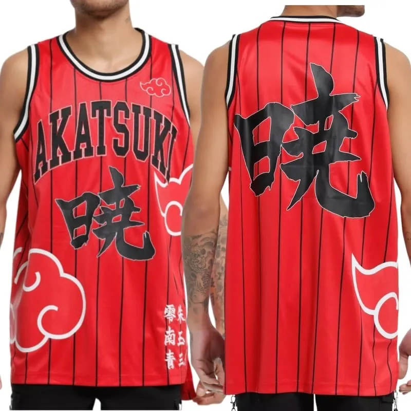 2026 Popular Naruto Akatsuki Crimson Cloud Theme Print Sleeveless T-Shirt Japanese Y2K Street Style Anime Basketball Vest Unisex