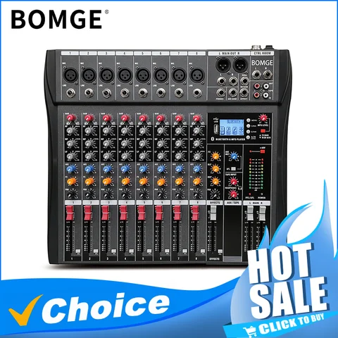 BOMGE 8 채널 오디오 믹서 사운드 믹싱 콘솔, 블루투스 USB PC 녹음 입력 XLR 마이크 잭, 48V 전원 RCA 입력 Best5 BOMGE 8 채널 오디오 믹서 사운드 믹싱 콘솔, 블루투스 USB PC 녹음 입력 XLR 마이크 잭, 48V 전원 RCA 입력 Best5