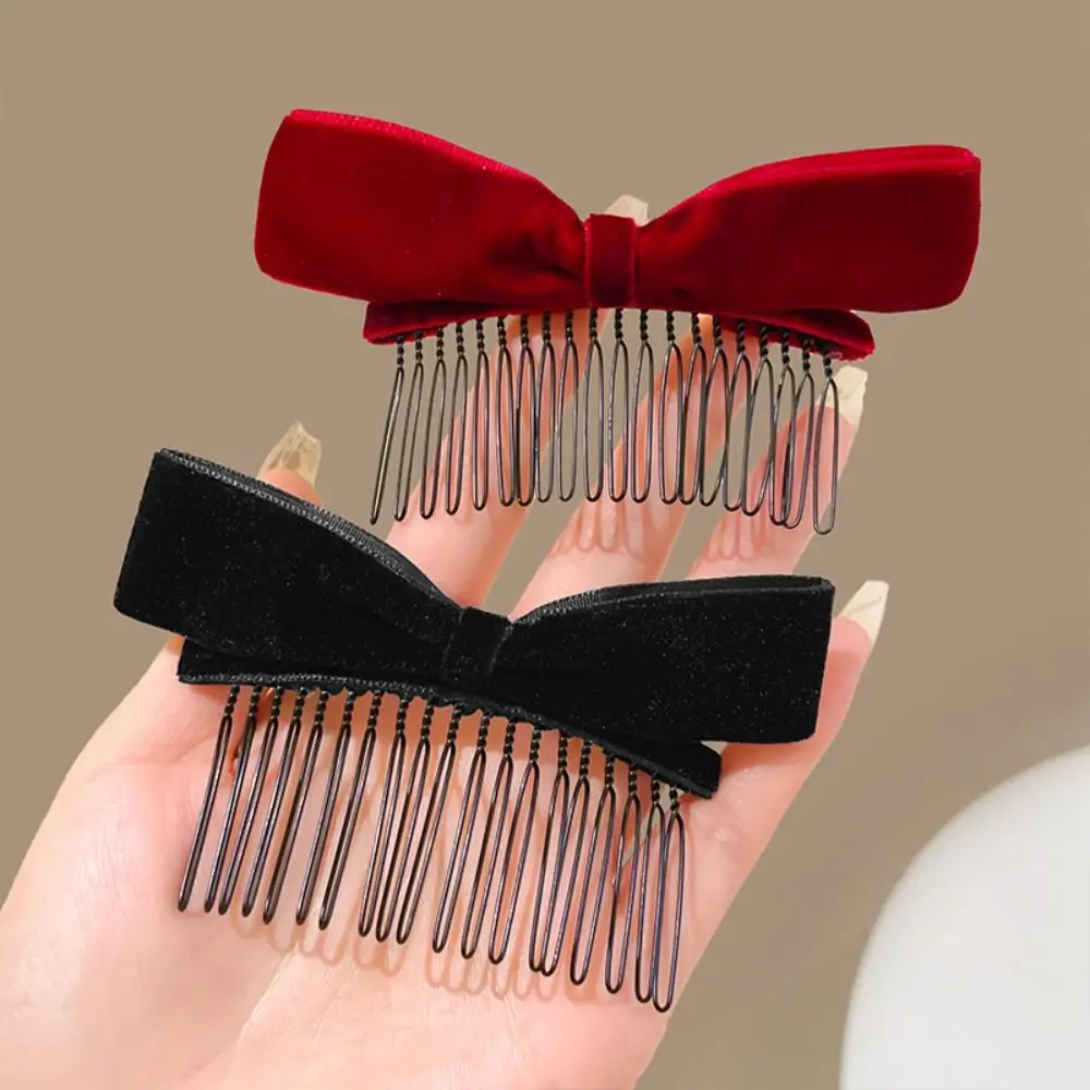 Cute Hair Comb Bow Hairpin Red Cloth Velvet Bowknot Hair Clip Side Clip Hair Accessories Female Hair Accessories
