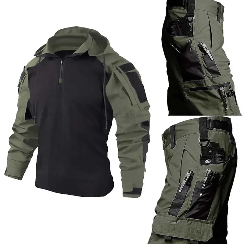 Camo Tactical Uniform Hunting Shirts Work Wear Resistant Outdoor Hiking Training Sets Ghillie Suits Combat Pants Men Clothing