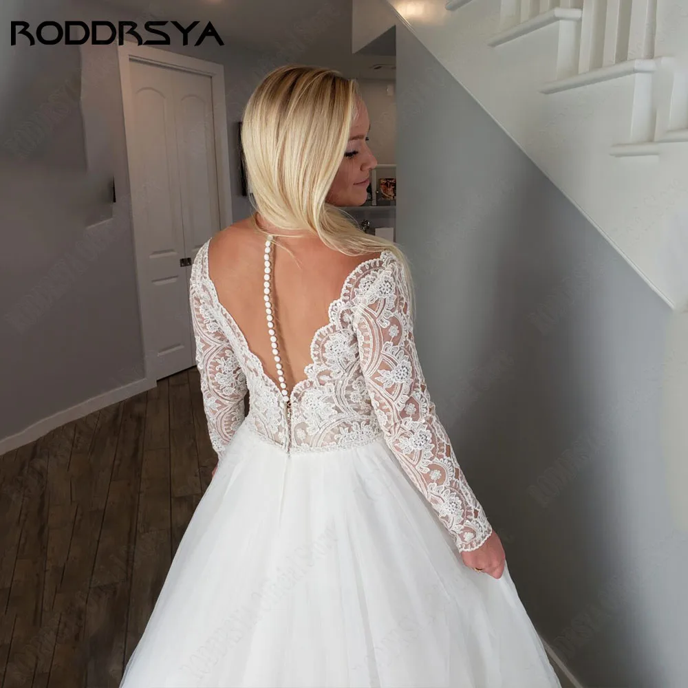 RODRSYA Illusion Abiti da sposa Tulle con Pizzo Appliques Sexy Deep V-NecRODDRSYA Illusion abiti da sposa Tulle con applicazioni di pizzo Sexy profondo scollo a v a-line bottone indietro abiti da sposa vestido de noiva