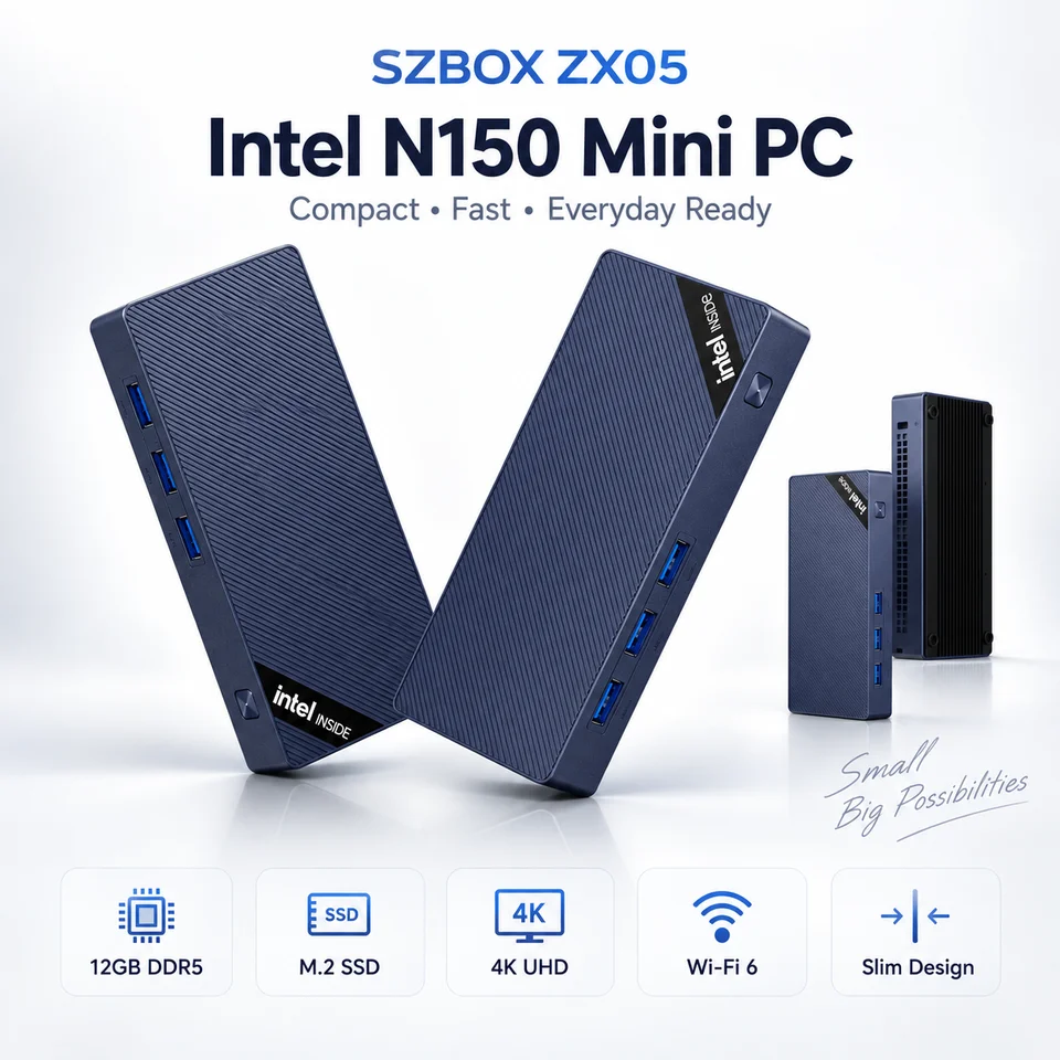 SZBOX Twin Lake N150 MINI PC Windows 11 Pro LPDDR5 12GB M.2 2280