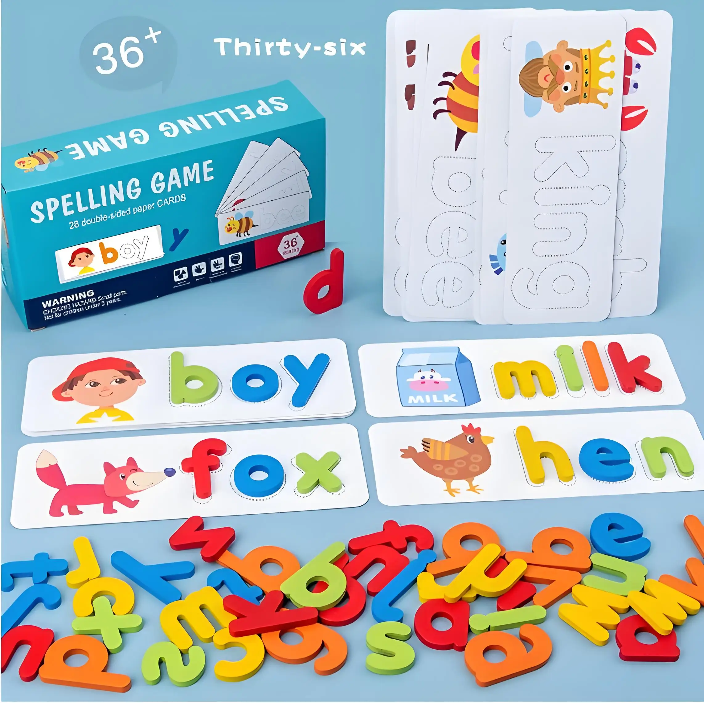 Juguetes educativos de aprendizaje Montessori de madera para niños, juegos de práctica de ortografía del alfabeto inglés para niños, juguetes educativos cognitivos