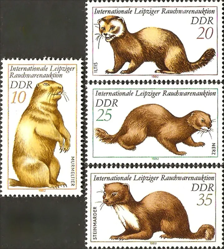 4 PCS, DDR, 1982, Leipzig International Fur Auction, Real Original Post Stamps, MNH